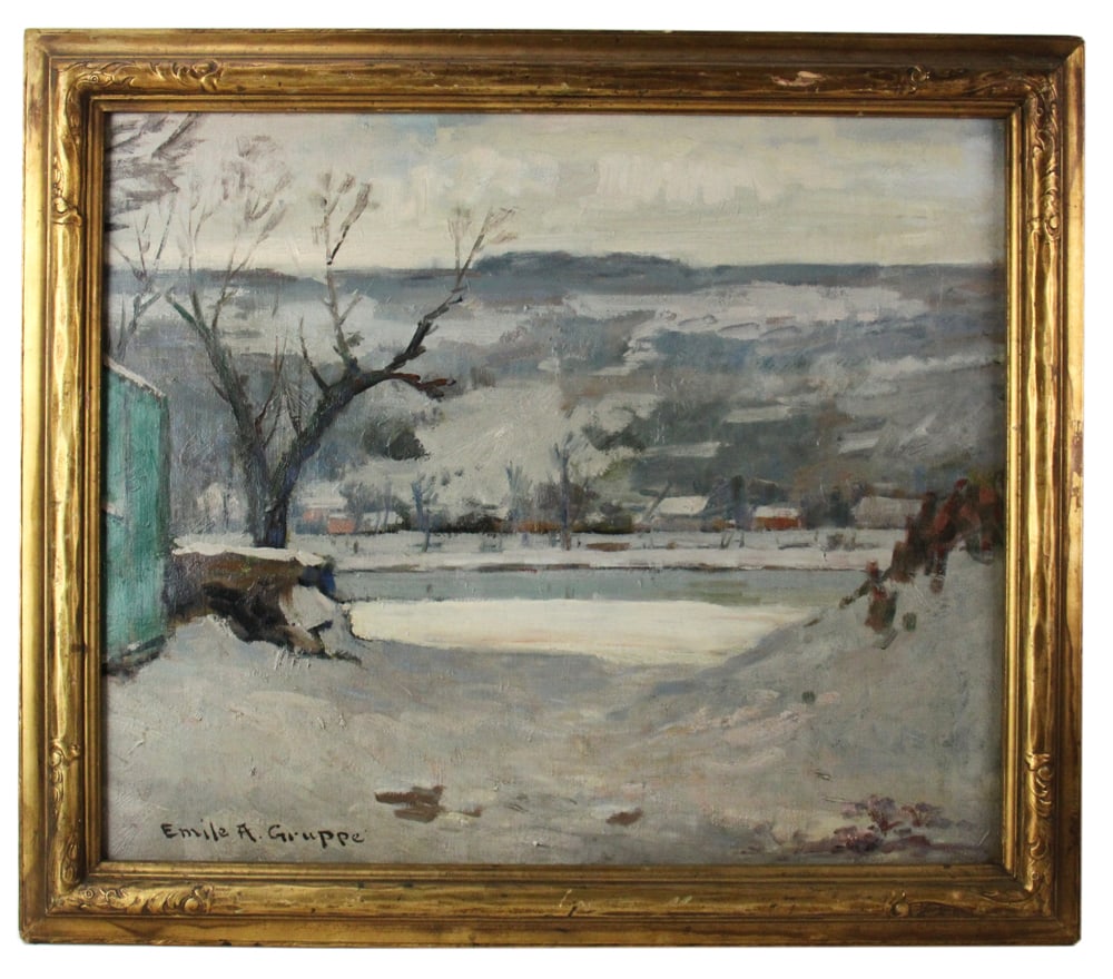 Emile A. Gruppe, Snowy Scene, Oil on Canvas (1 of 6)