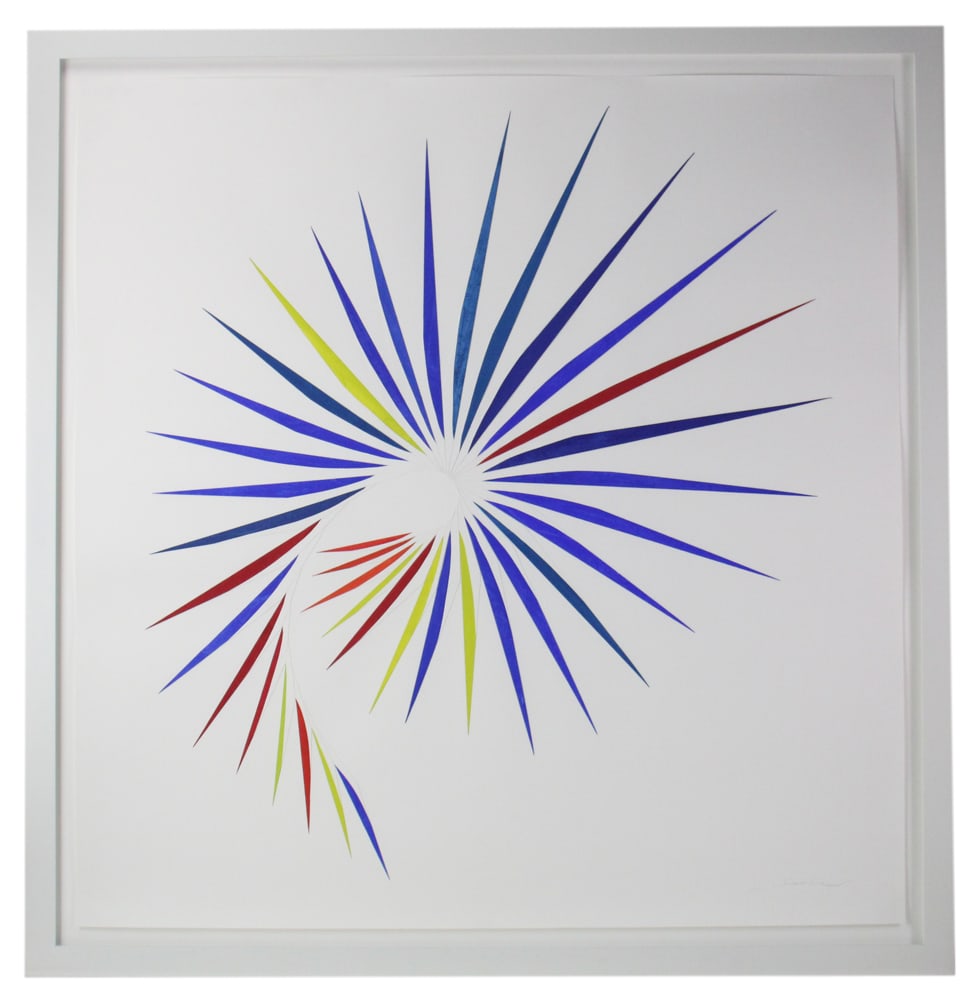 Obie Simons, Blue Ridge 1, Painted Steel Wall Sculpture: Obie Simons, "Blue Ridge 1", painted steel wall sculpture, 41" x 41", framed 47" x 45". Provenance: From a private Boston art collection. PLEASE NOTE: On KaminskiLIVE, lots valued at over $3,000 are d