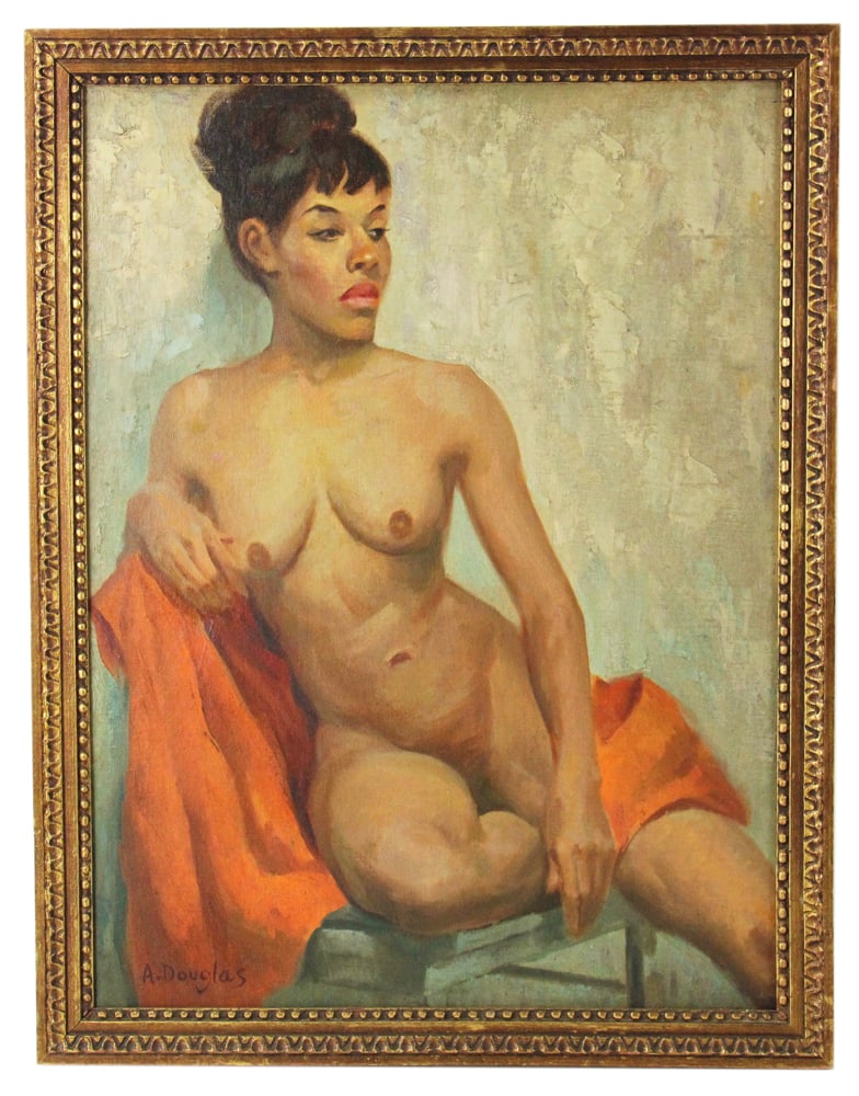 A. Douglas, Seated Nude, Oil on Board: A. Douglas, seated nude, oil on board, signed L/L, 24" x 17 1/2", framed 26" x 20". Provenance: Westbury, New York collection.
