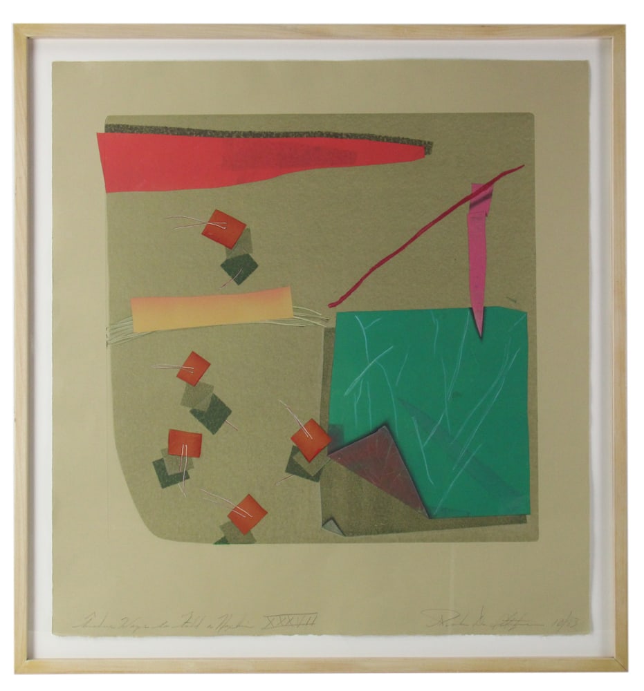 Watercolor Collage, Twelve Ways to Fold a Napkin: Watercolor collage, titled "Twelve Ways to Fold a Napkin XXXVII" L/L, signed indistinctly in pencil L/R and dated 10/83, 24" x 24", framed 36" x 34". Provenance: From a private Boston art collection.