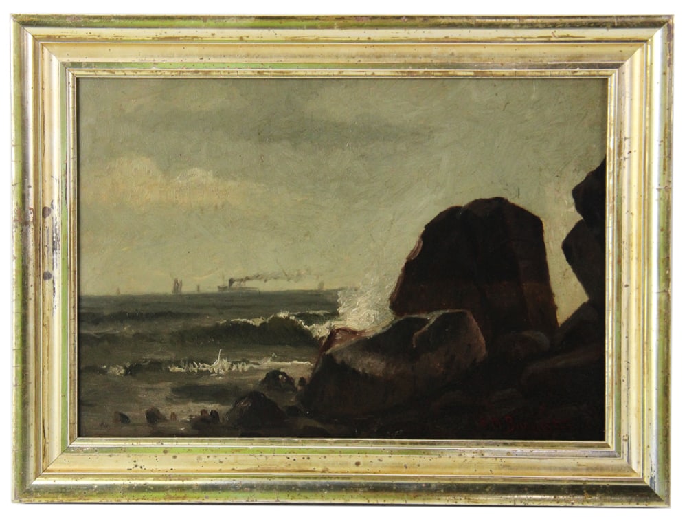 E.M. Bannister, Sea Coast with Ship, Oil on Board (1 of 7)