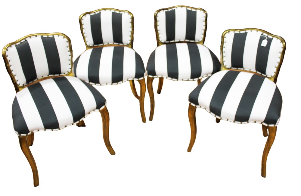 Set of Black and White Upholstered Chairs: Black and white upholstered chairs, set of (4), 30" H x 22" W x 22" D. Provenance: Palm Beach, Florida estate.