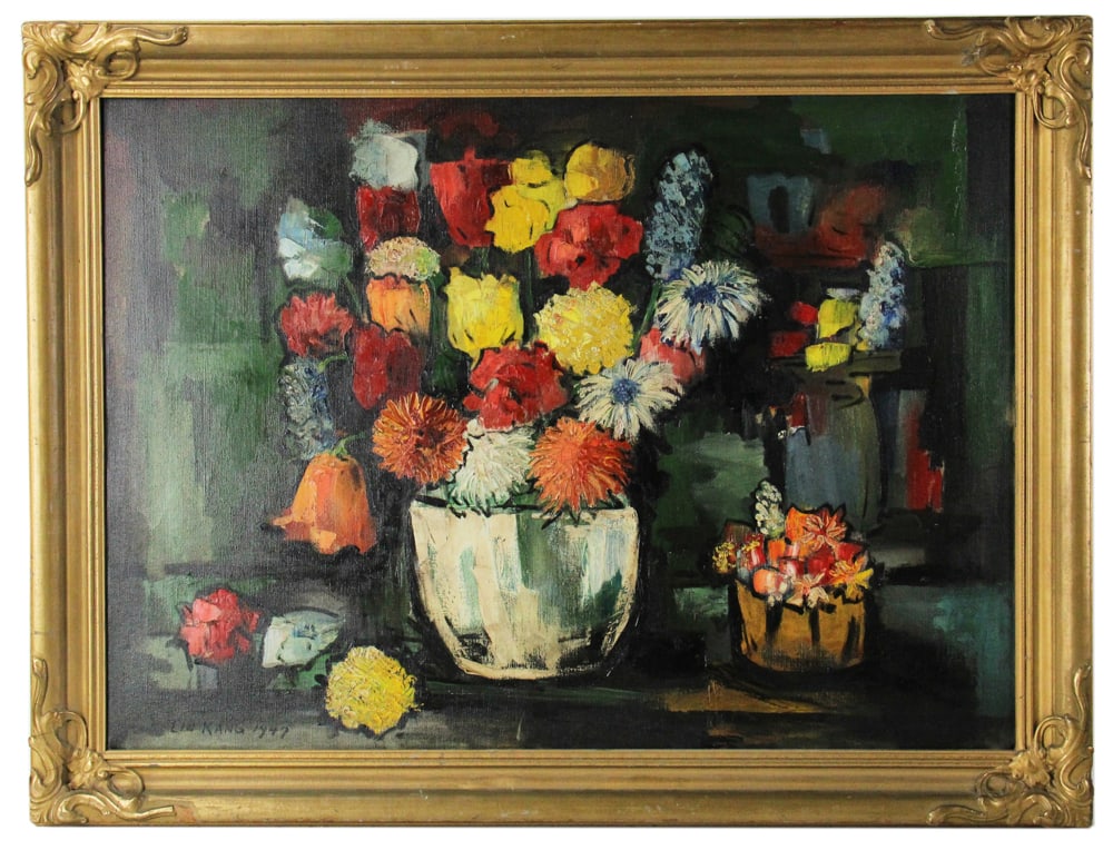 Liu Kang, Still Life, Oil on Canvas: Liu Kang, still life, oil on canvas, 26" x 36", framed 32" x 41". Provenance: Westbury, New York collection.