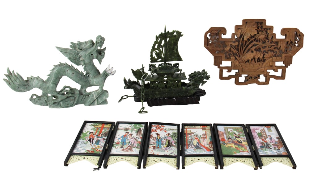 Asian Plaque, Jade Ship on Stand, Dragon, Screen (1 of 15)