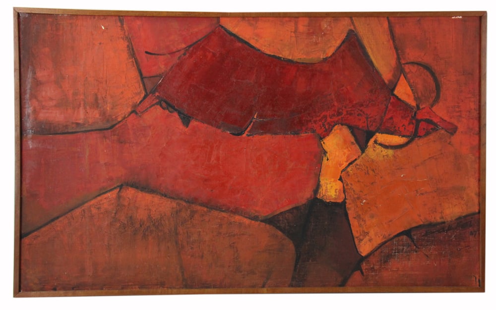 Attributed to Tay Bak Koi, Buffalo Abstraction, Oil on Canvas: Attributed to Tay Bak Koi (Singaporean, 1939-2003), buffalo abstraction, oil on canvas, 25" x 40". Provenance: Needham, Massachusetts collection.