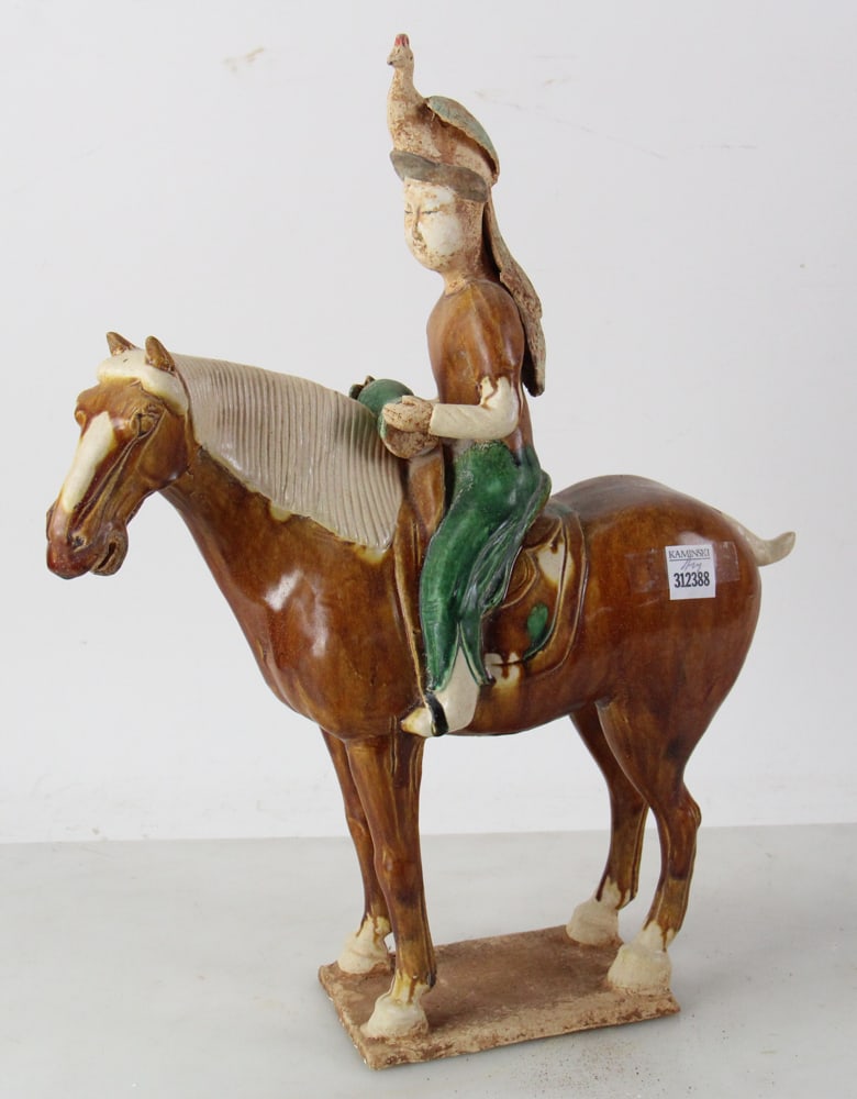 Chinese Tang Dynasty Style Rider on Horseback: Chinese Tang Dynasty style rider on horseback, 19" x 14 3/4". Provenance: Weston, Massachusetts collection.