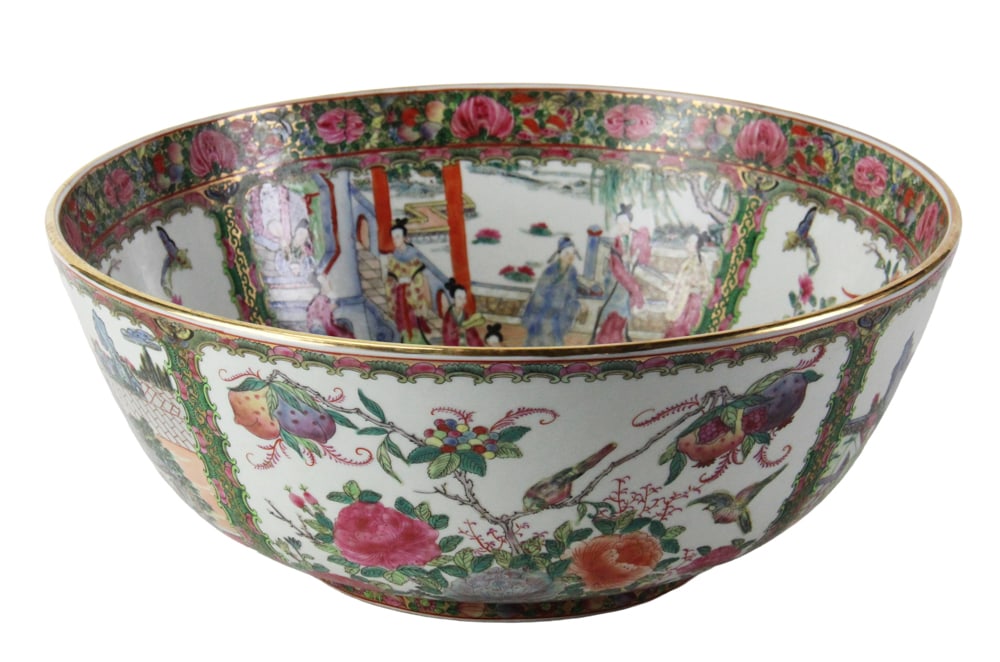 Chinese Rose Medallion Punch Bowl: Chinese Rose Medallion punch bowl, 6 3/4" H x 16" diameter. Provenance: Weston, Massachusetts collection.