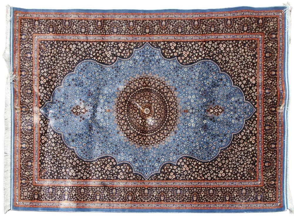 Qum Silk Rug: Qum silk rug, 3' 3" x 4' 11". Provenance: New York estate.