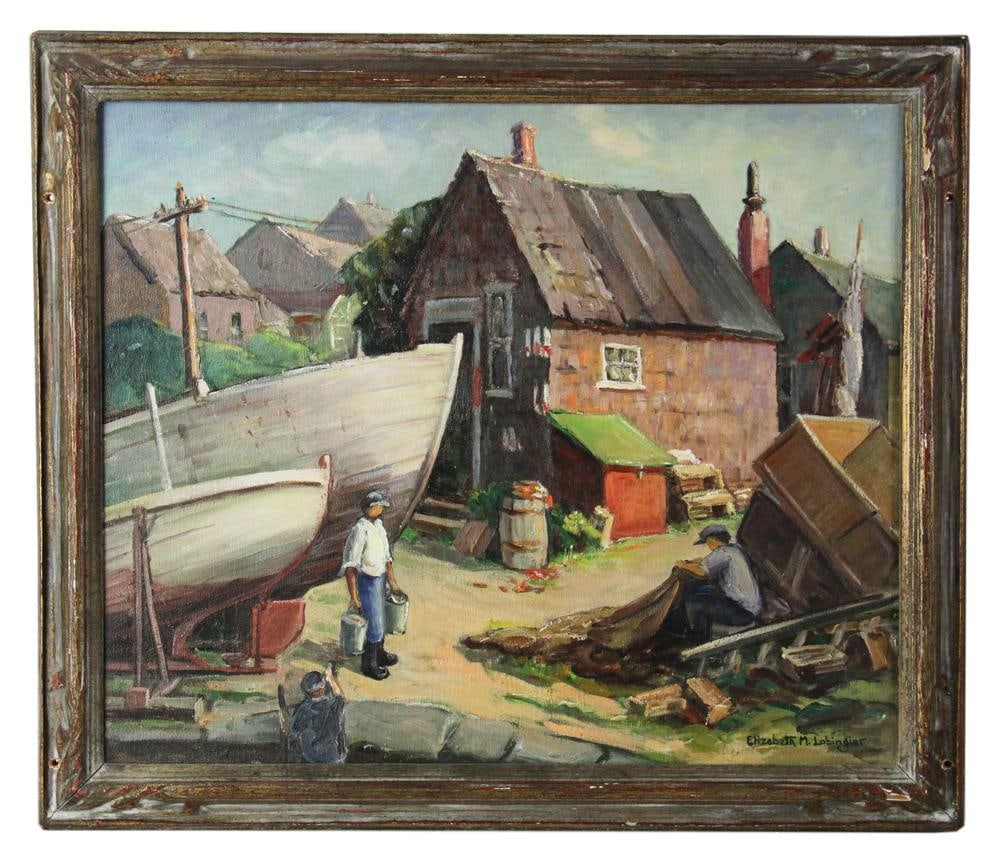 Elizabeth Lobingier, Harbor Scene at Rockport, Oil on Canvas (1 of 7)