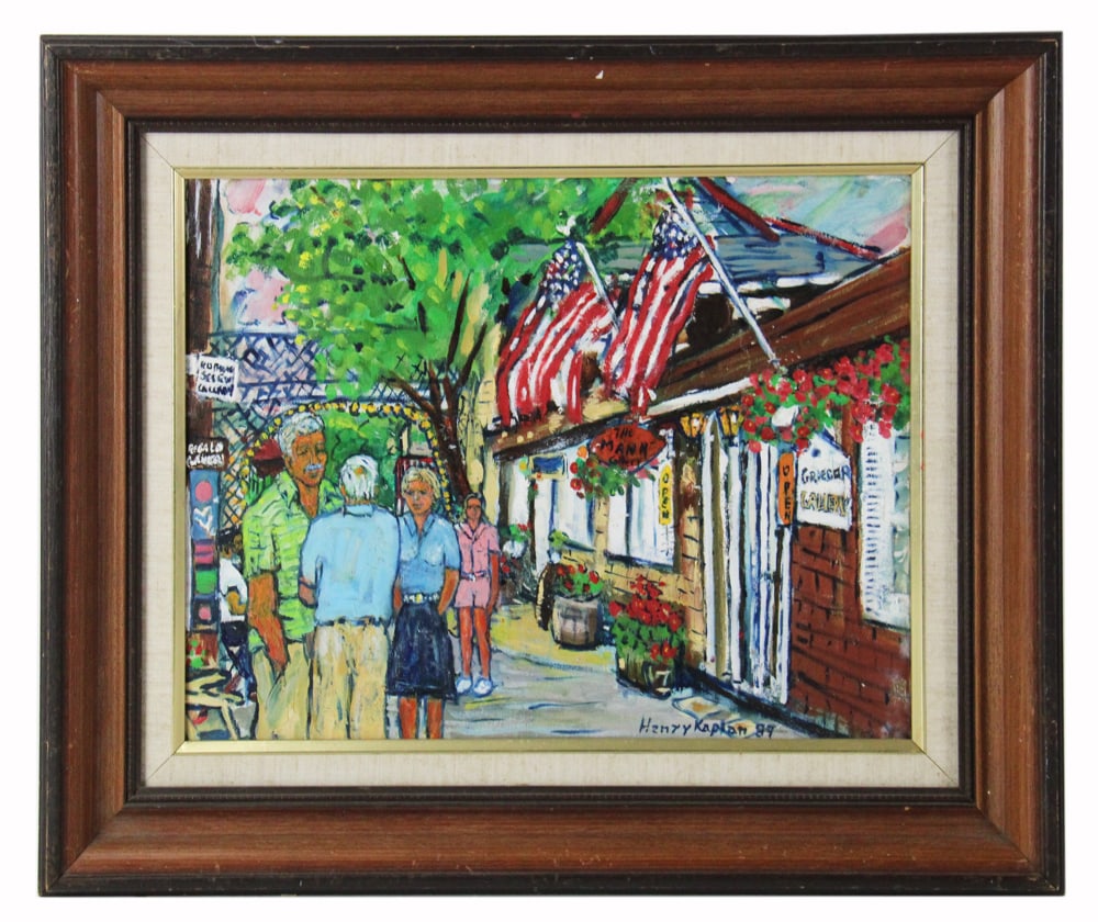 Henry Kaplan, Ward Mann Gallery, Rocky Neck, Gloucester: Henry Kaplan (Massachusetts artist, 1917-2003), Ward Mann, Dan Griegor galleries, Rocky Neck, Gloucester, oil on canvas, signed L/R and dated "89", 14" x 18". Provenance: Rockport, Massachusetts colle