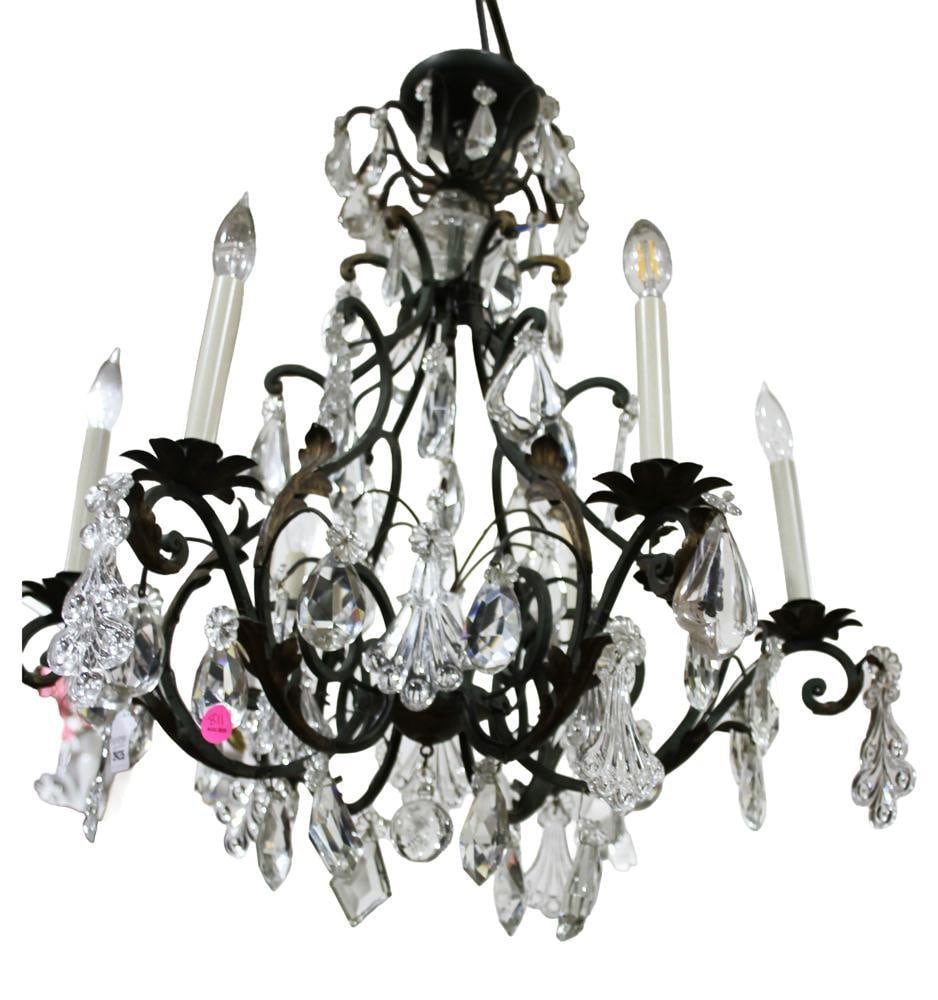 Six-Branch Wrought Iron Chandelier with Prisms (1 of 7)