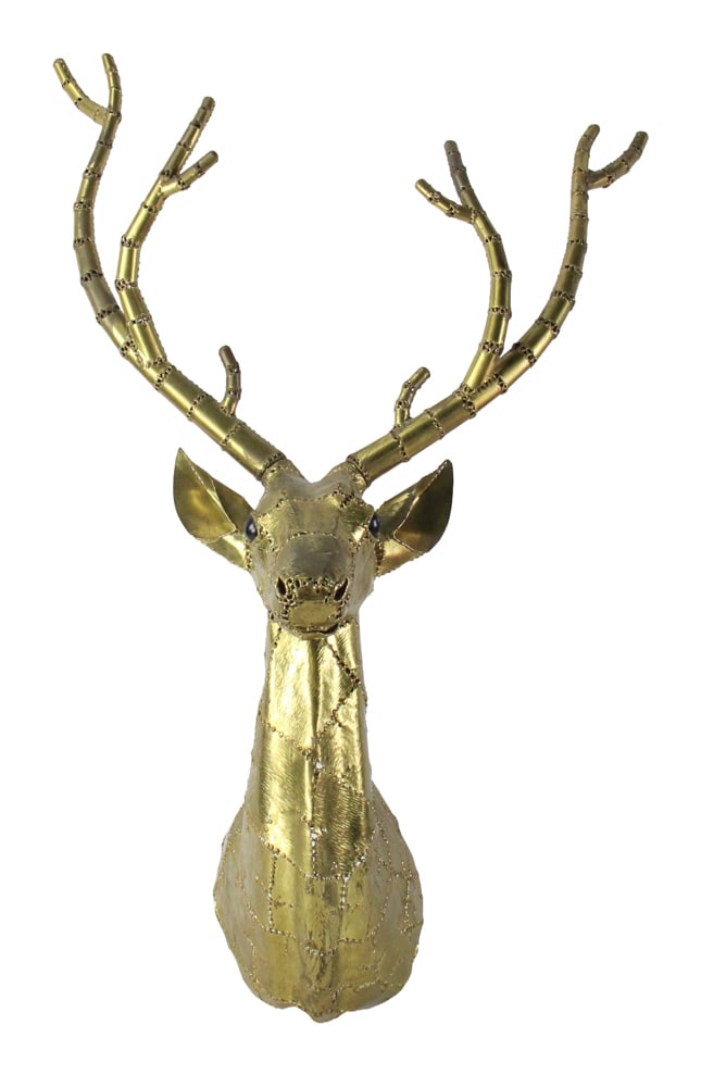 Luciano Bustamante Custom Brass Deer Head: Luciano Bustamante custom brass deer head, 34" x 22". Provenance: Palm Beach, Florida estate.