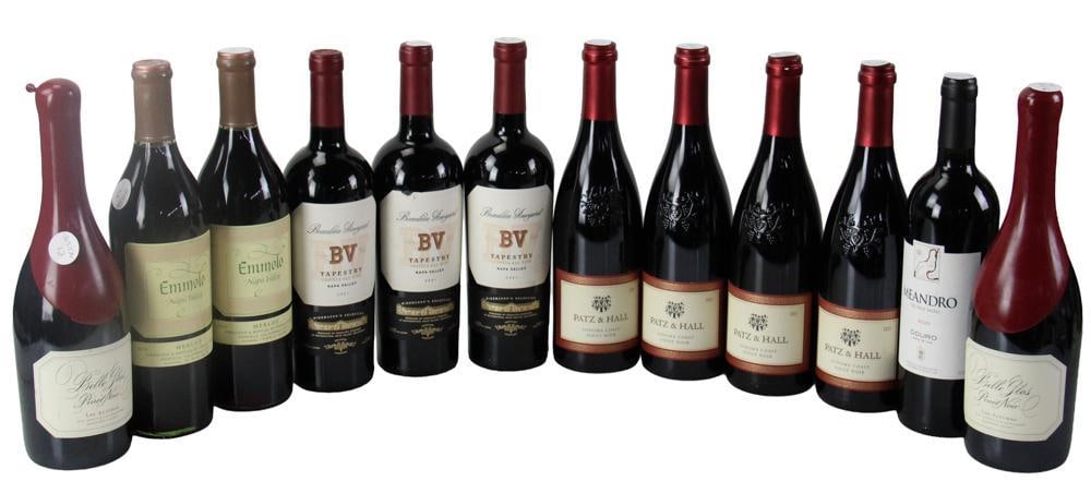 Assorted Wines, (12) Bottles: Group of (12) 750ml bottles of wine, to include: (1) 2020 Meandro Do Vale Meao, Douro; (2) 2019 Bell Glos Pinot Noir, Las Alturas, Santa Lucia; (1) 2020 and (1) 2018 Emmolo Merlot, Napa; (4) 2021 Patz