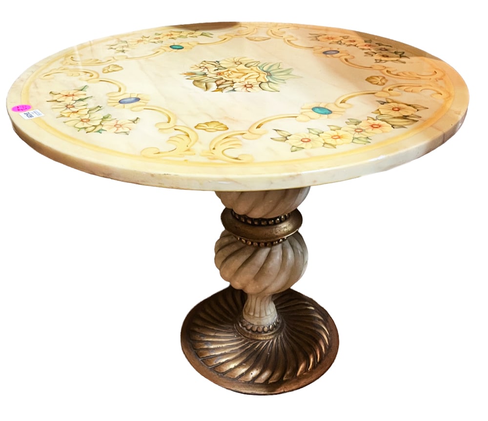1960s Floral Paint-Decorated Round Table, Marble Base (1 of 5)