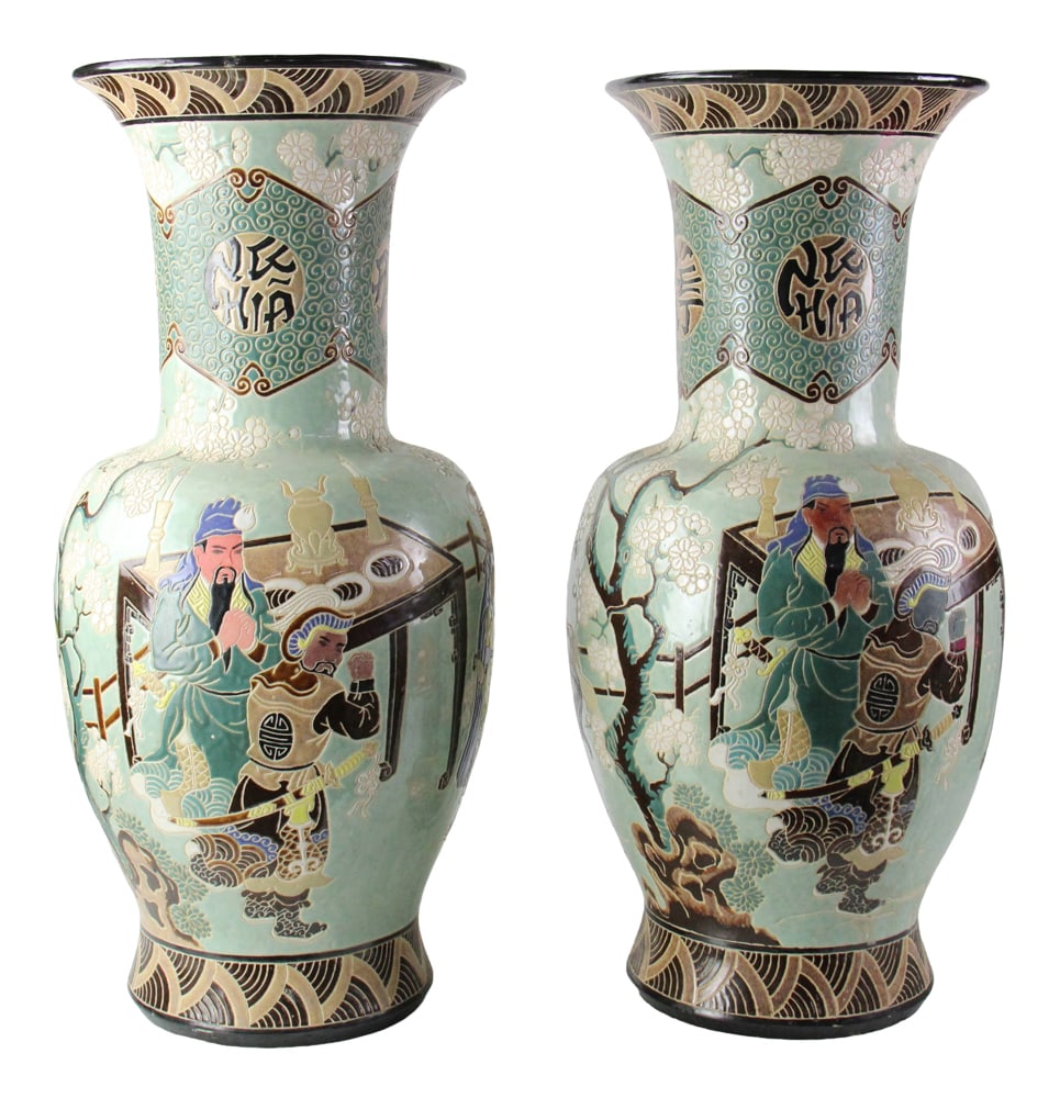 Pair of Japanese Urns: Pair of Japanese urns, 30" H x 13" W. Provenance: Hyde Park, Massachusetts collection.