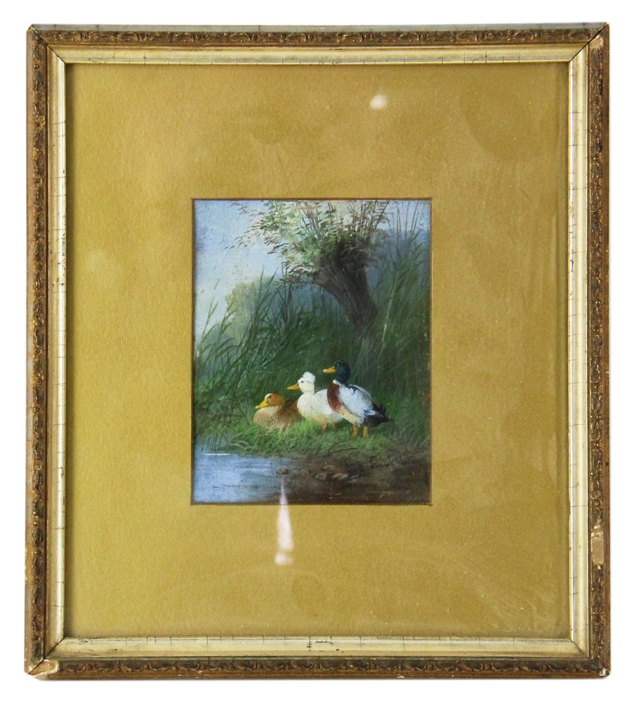 Watercolor of Ducks: Watercolor of ducks, signed L/R, 4 1/2" x 3 1/2", framed 9 1/2" x 8". Provenance: Palm Beach, Florida estate.