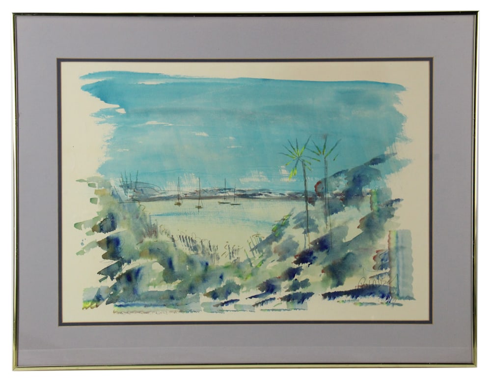 Alfred Birdseye, Bermuda Scene, Watercolor: Alfred Birdseye (Bermudian, 1912-1996), Bermuda scene, watercolor, signed L/R, 17" x 24" (sight), framed 23" x 30". Provenance: Wellfleet, Massachusetts collection.