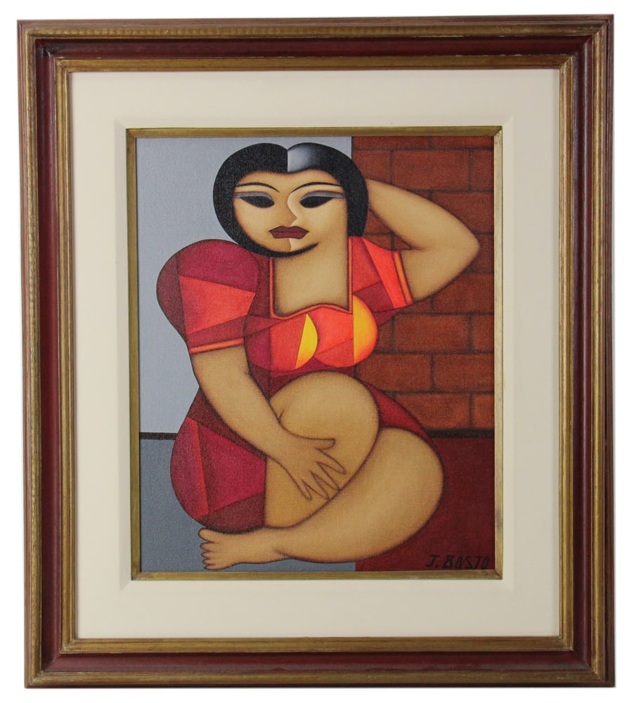 Joao Couto Basto, "Mulato Com Cor", Oil on Canvas: Joao Couto Basto (Brazilian), "Mulato Com Cor", oil on canvas, signed L/R, dated 1990 verso, info verso, 14" x 18", framed 26" x 23". Provenance: Acton, Massachusetts collection.