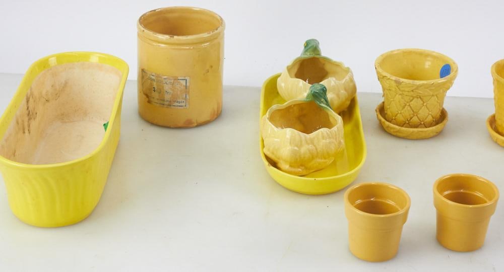 Yellow Glazed Pottery Planters - 12