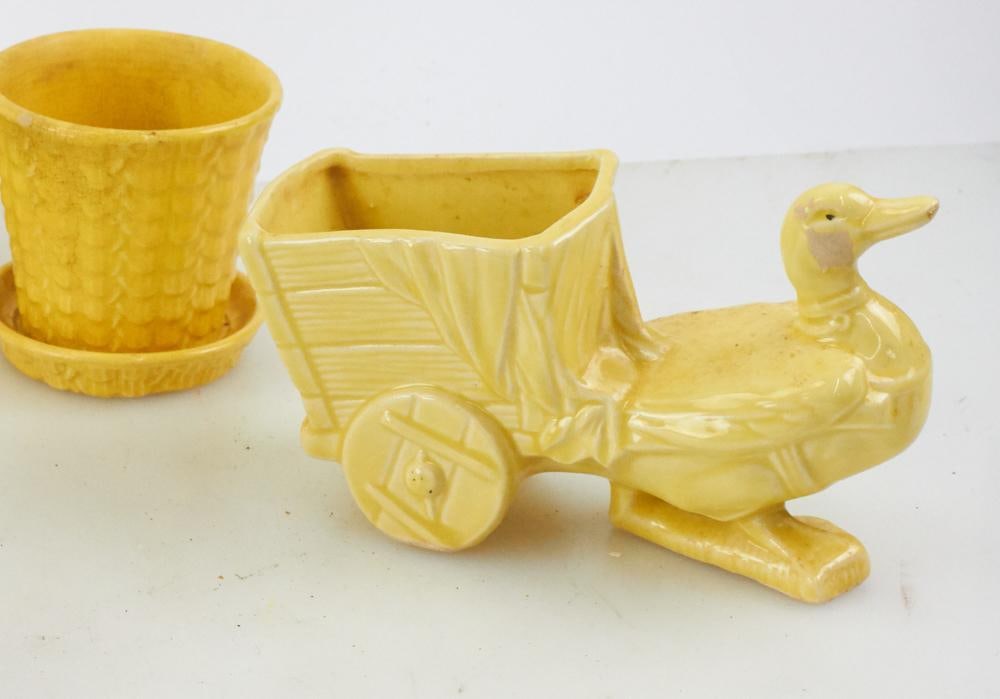 Yellow Glazed Pottery Planters - 8