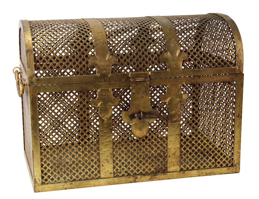 Gold-painted Iron Dome-Top Trunk: Gold-painted iron dome-top trunk, 17" H x 24" W x 13" D. Provenance: Palm Beach, Florida estate.