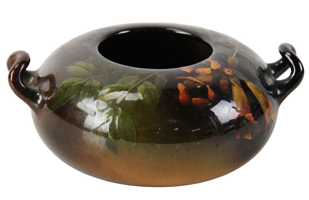 19thC Rookwood Art Pottery Vessel, Josephine Zetel: 19th century Rookwood Art Pottery handled vessel, Josephine Zetel (1874-1954), 4" H x 9 1/2". Provenance: Braintree, Massachusetts collection.