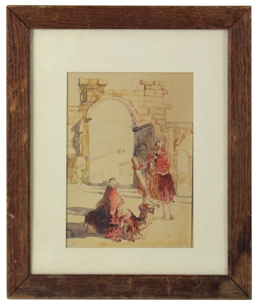 P. Myro, Middle East Scene, Watercolor: P. Myro, Middle East scene, watercolor, 11" x 8", framed 18" x 15". Provenance: New York City, New York collection.