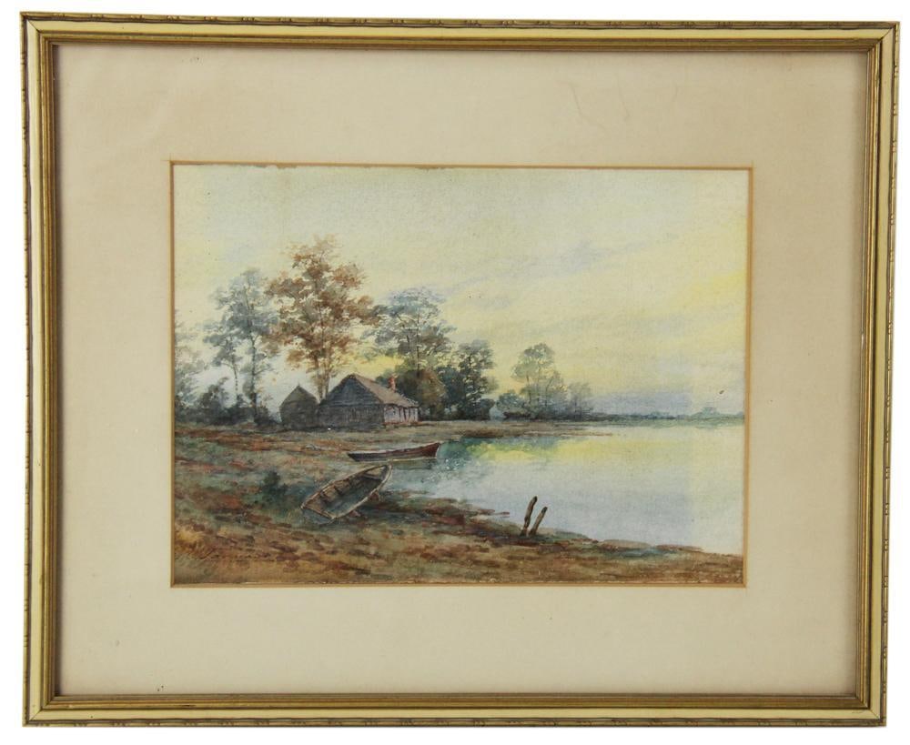 Country Landscape, Watercolor: Country landscape, watercolor, signed indistinctly, 7" x 9 1/2", framed 12" x 14". Provenance: Purchase, New York collection.