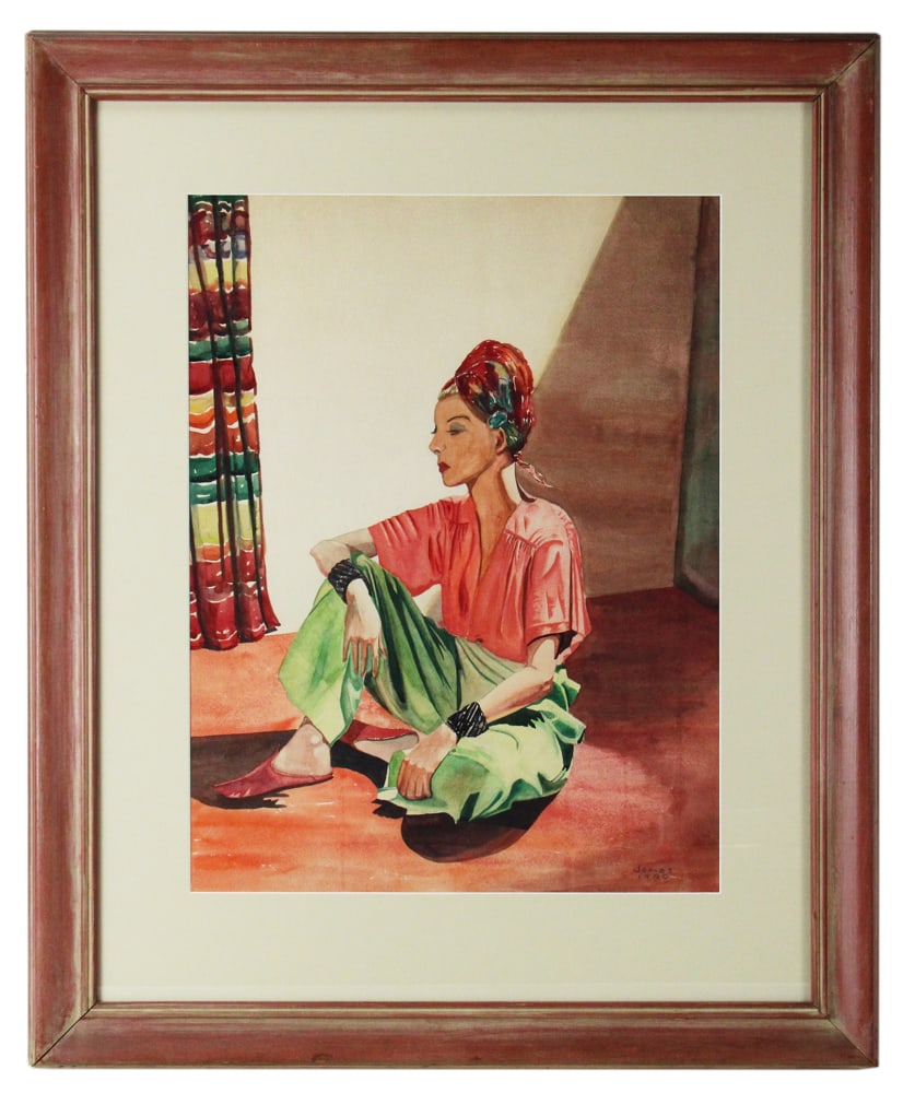 Gladys Jones, Woman with Turban: Gladys Jones (American, 1892-1981), woman with turban, watercolor, signed L/R and dated 1940, 24" x 18" (image), framed 37" x 30". Provenance: Acton, Massachusetts collection.