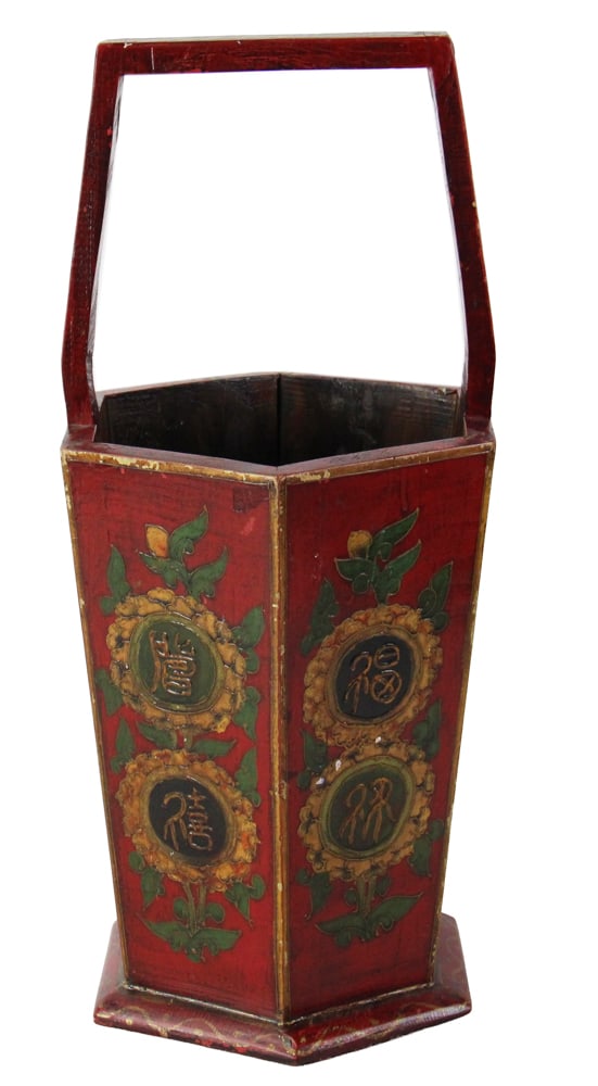 Vintage Chinese Red Lacquered Wood Bucket (1 of 7)