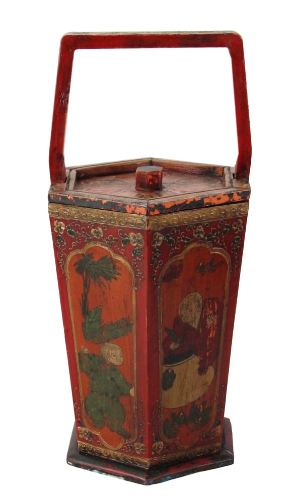 Vintage Chinese Red Lacquered Wood Bucket (1 of 8)