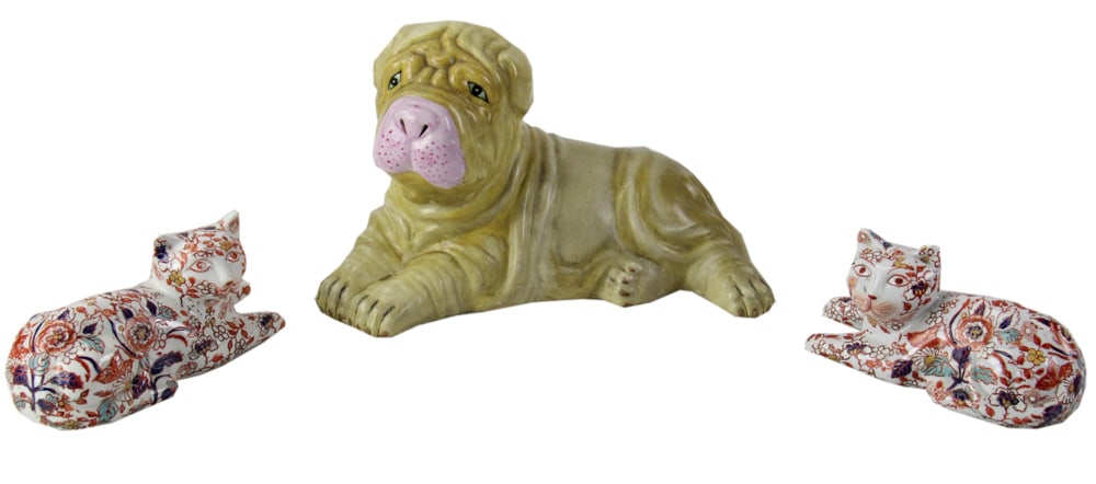20thC Chinese Dog and Two Cat Figures (1 of 9)