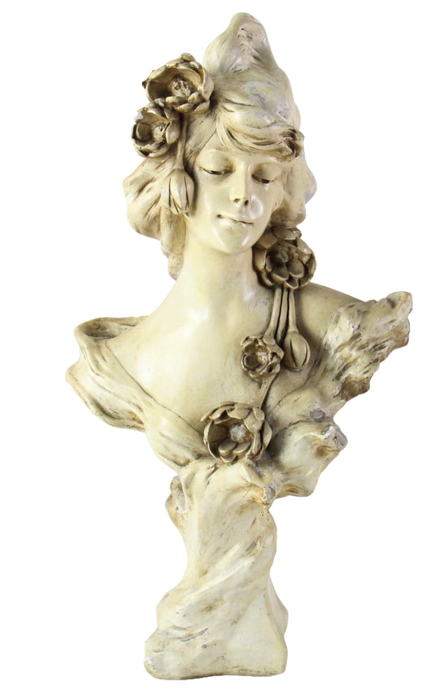 Fabbri C Art Nouveau Plaster Bust of Young Woman (1 of 9)