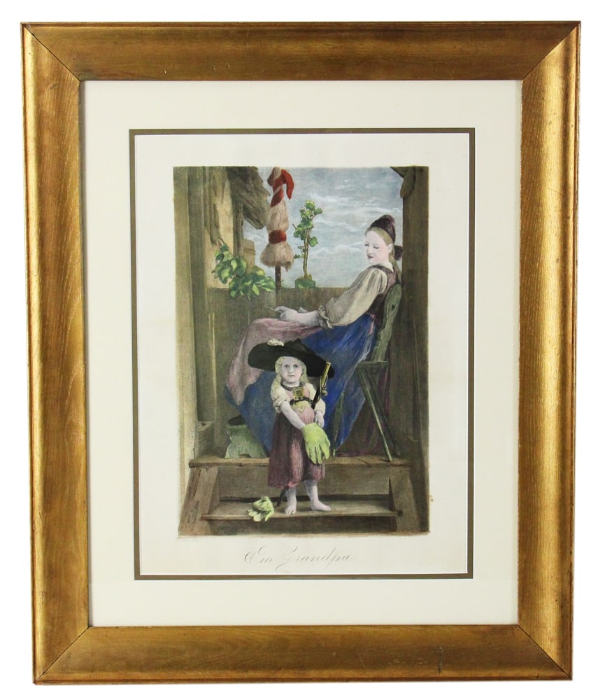 Watercolor Print, "I'm Grandpa", Framed: Watercolor print, "I'm Grandpa", 16" x 12" (image), framed 23" x 19". Provenance: Acton, Massachusetts collection.