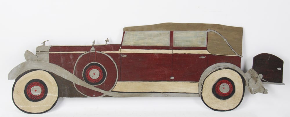 Old Painted Metal Sign of Limousine: Old painted metal sign of limousine, 32" x 10". Provenance: Palm Beach, Florida estate.