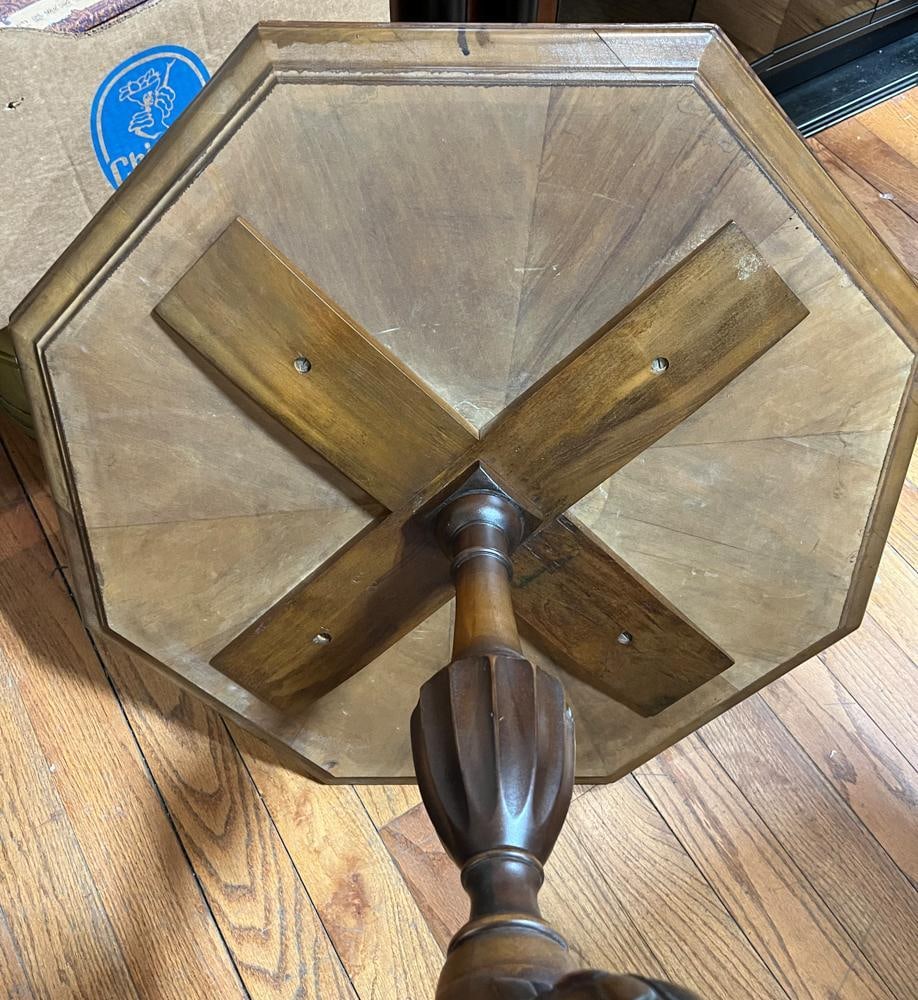 20thC Georgian-style Burl Walnut Hexagonal Stand - 7