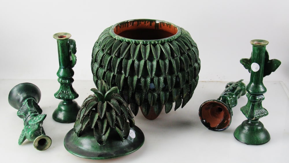 Ceramic Pineapple Vessel, Mexico, Cherub Candlesticks - 11