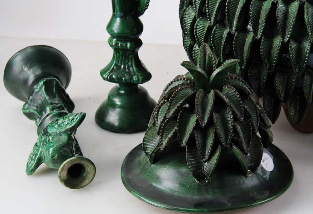 Ceramic Pineapple Vessel, Mexico, Cherub Candlesticks - 12