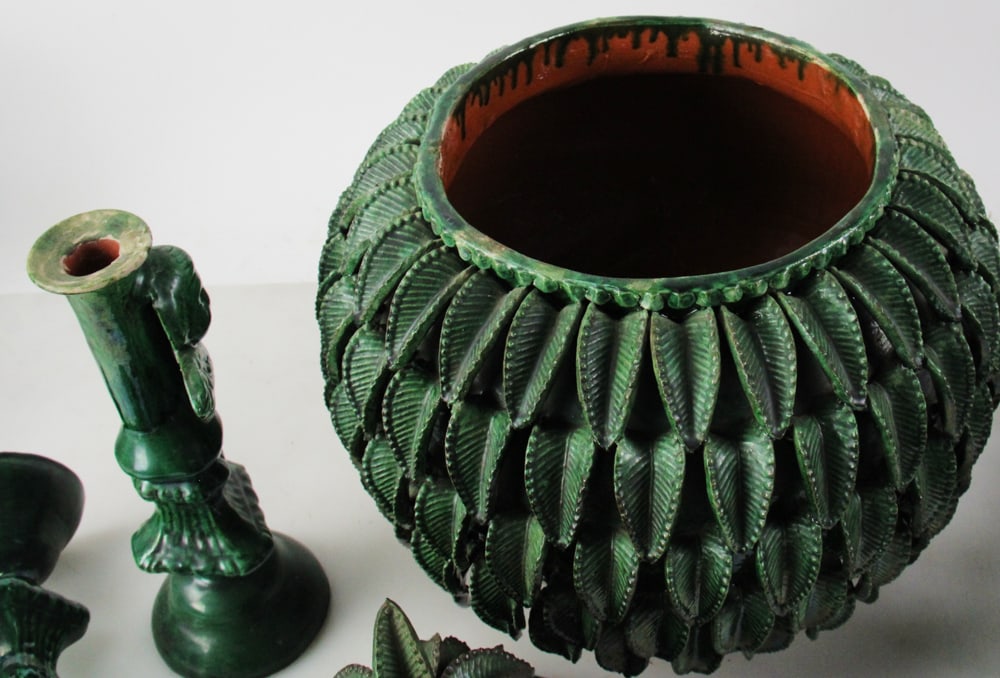 Ceramic Pineapple Vessel, Mexico, Cherub Candlesticks - 15