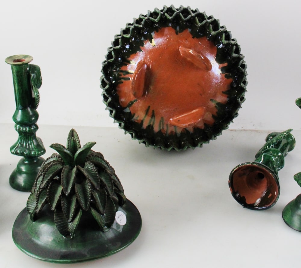 Ceramic Pineapple Vessel, Mexico, Cherub Candlesticks - 16