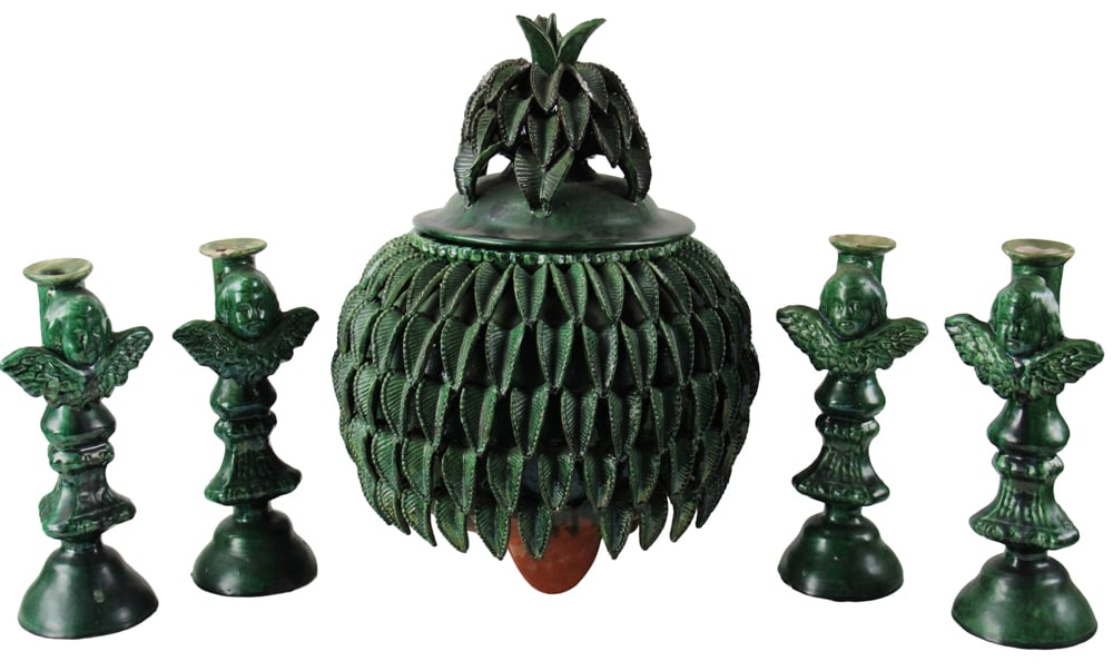 Ceramic Pineapple Vessel, Mexico, Cherub Candlesticks (1 of 16)