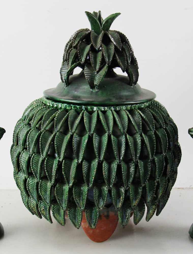 Ceramic Pineapple Vessel, Mexico, Cherub Candlesticks - 4