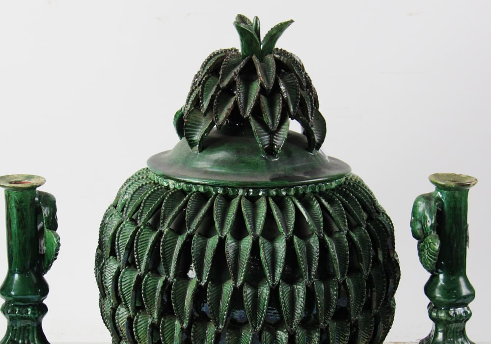 Ceramic Pineapple Vessel, Mexico, Cherub Candlesticks - 9