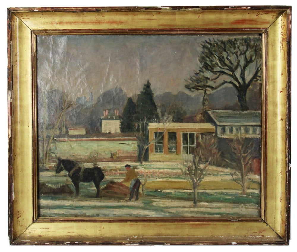 19thC, Homestead Scene, Oil on Canvas: 19th century, homestead scene, oil on canvas, 24" x 30", framed 29" x 35". Provenance: Marblehead, Massachusetts collection.