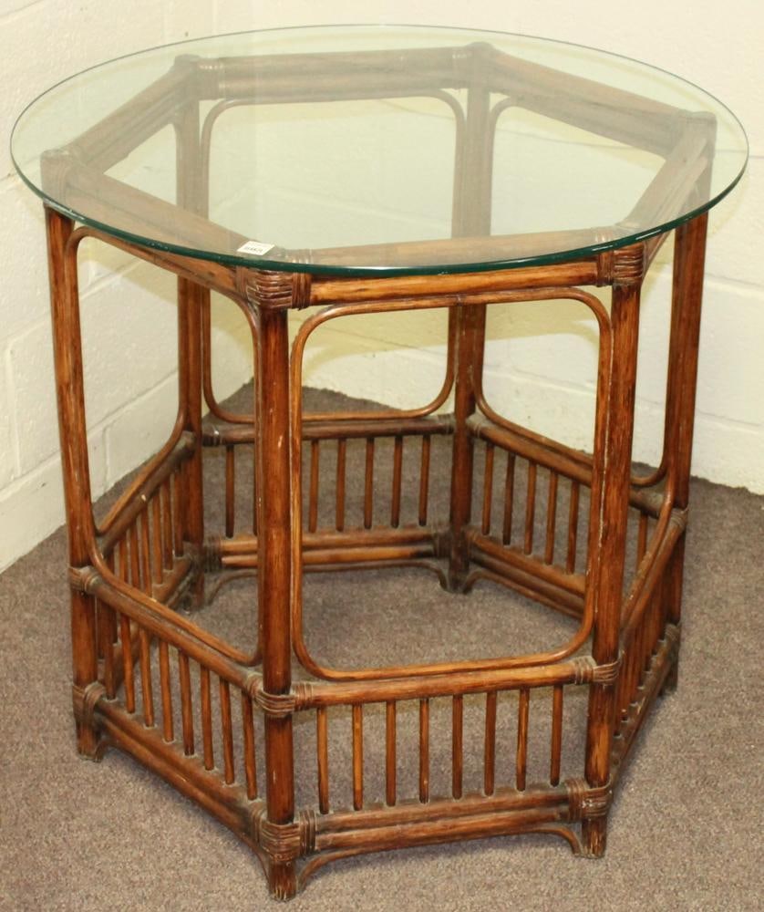 Bamboo Hexagonal Table with Round Glass Top (1 of 1)