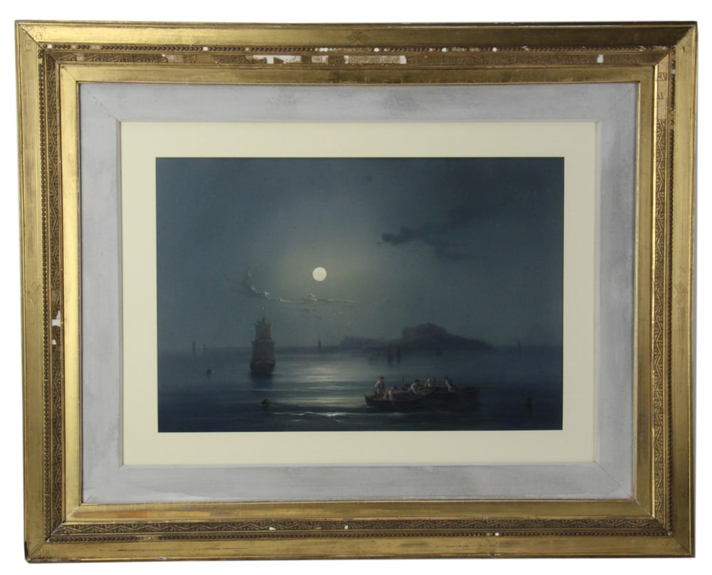 Harbor Scene, Men Rowing Boat, Gouache (1 of 6)