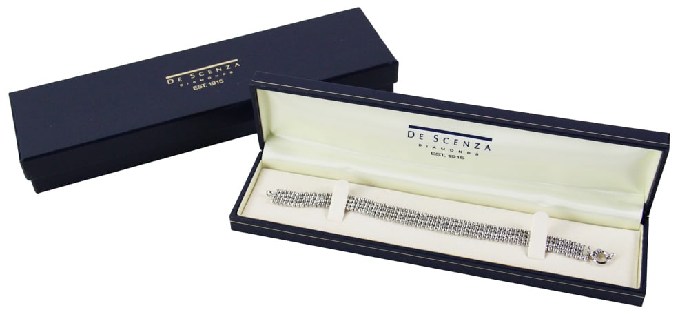 Ladies' Italian 14k White Gold Bracelet: Ladies' Italian 14k white gold bracelet, 7 1/2" x 1/2". Approximately 18.20 grams TW. Provenance: Mashpee, Massachusetts collection. PLEASE NOTE: payment for silver, gold, jewelry, and coins must be m