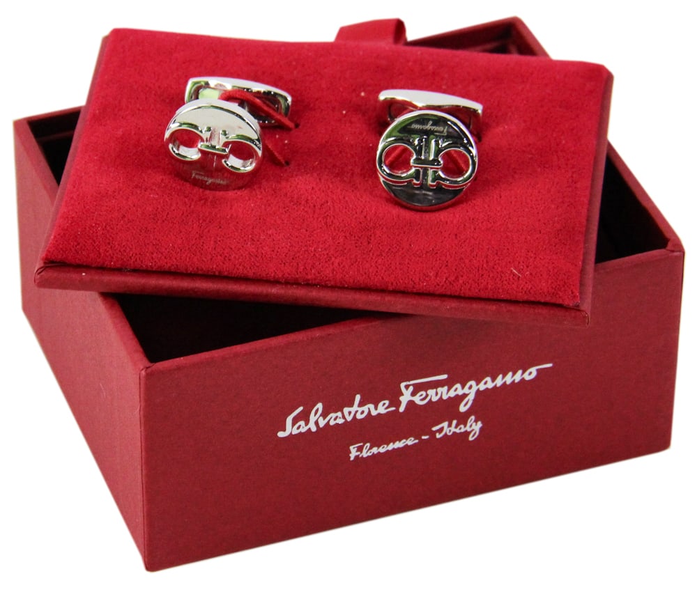 Ferragamo Sterling Silver Cufflinks: Ferragamo sterling cufflinks. Provenance: Mashpee, Massachusetts collection.