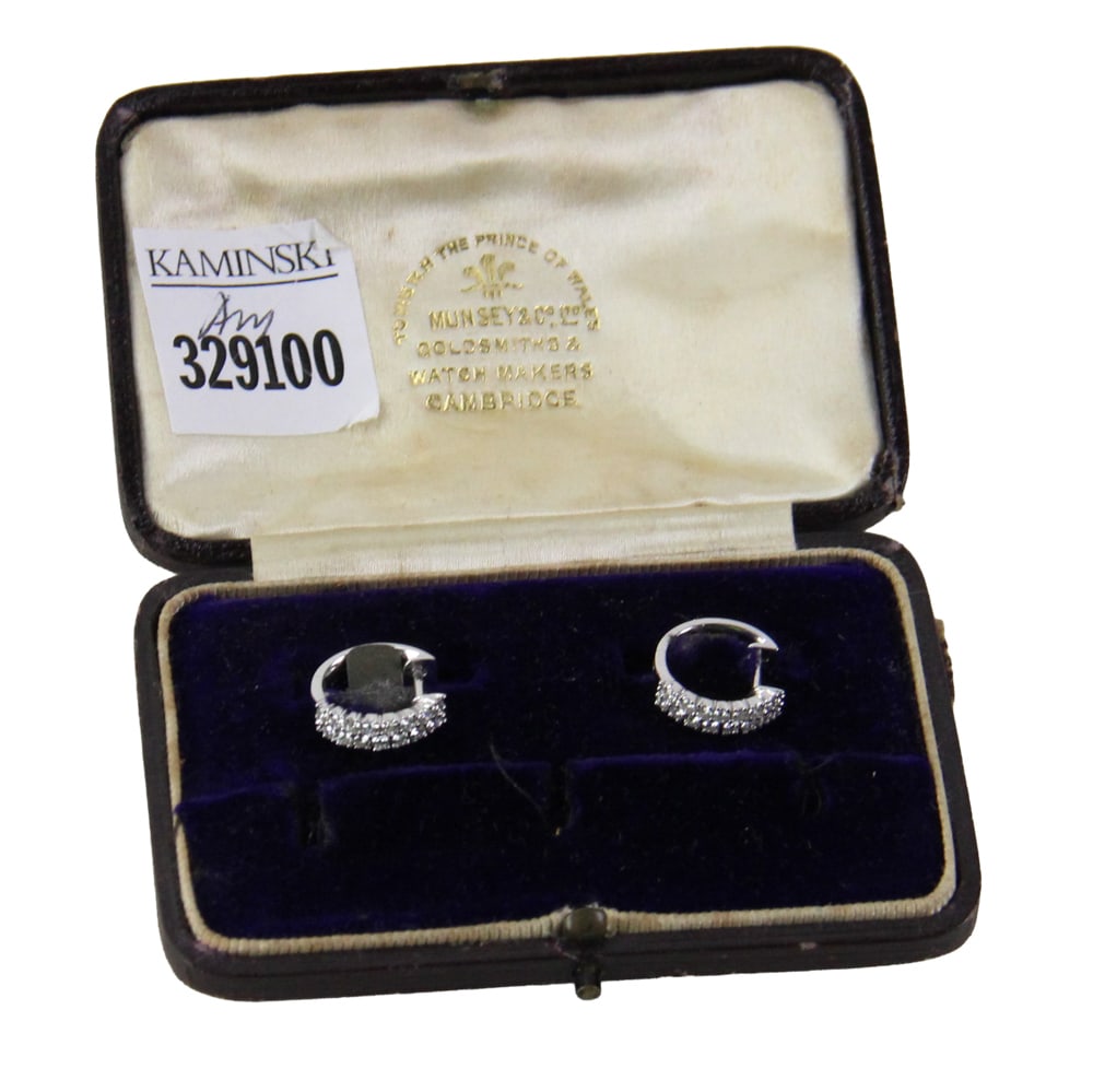 Ladies' 18k Gold and Diamond Earrings: Ladies' 18k gold and diamond earrings, 1/2". Provenance: Mashpee, Massachusetts collection.