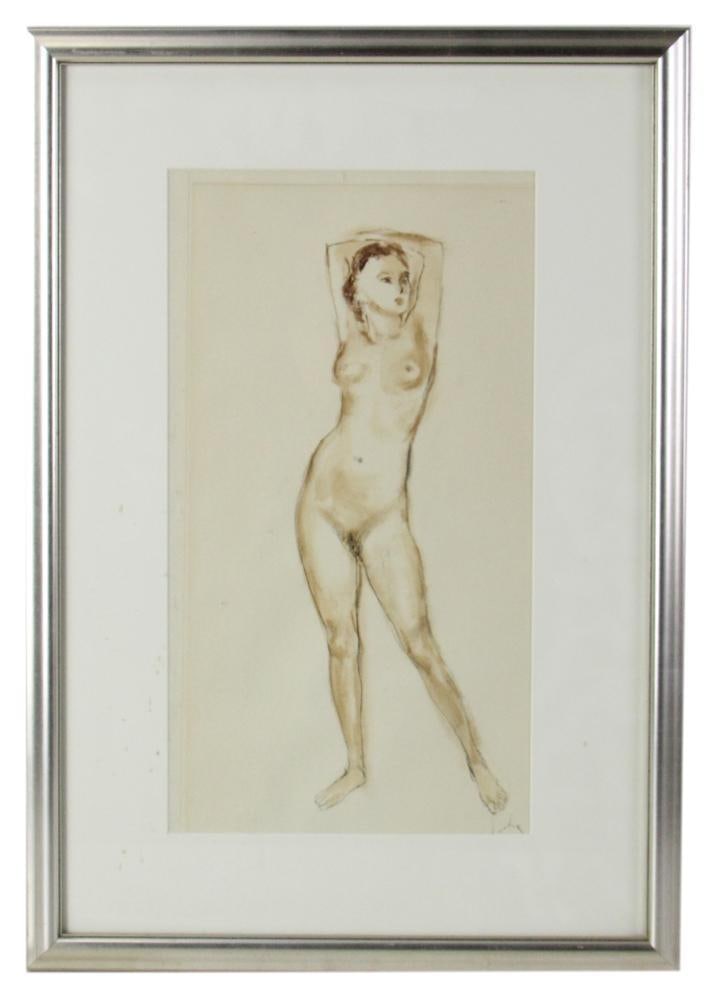 Nude Woman, Drawing, Framed: Nude woman, drawing, 17" x 10", framed 25" x 18". Provenance: Rocky Neck, Gloucester, Massachusetts collection.